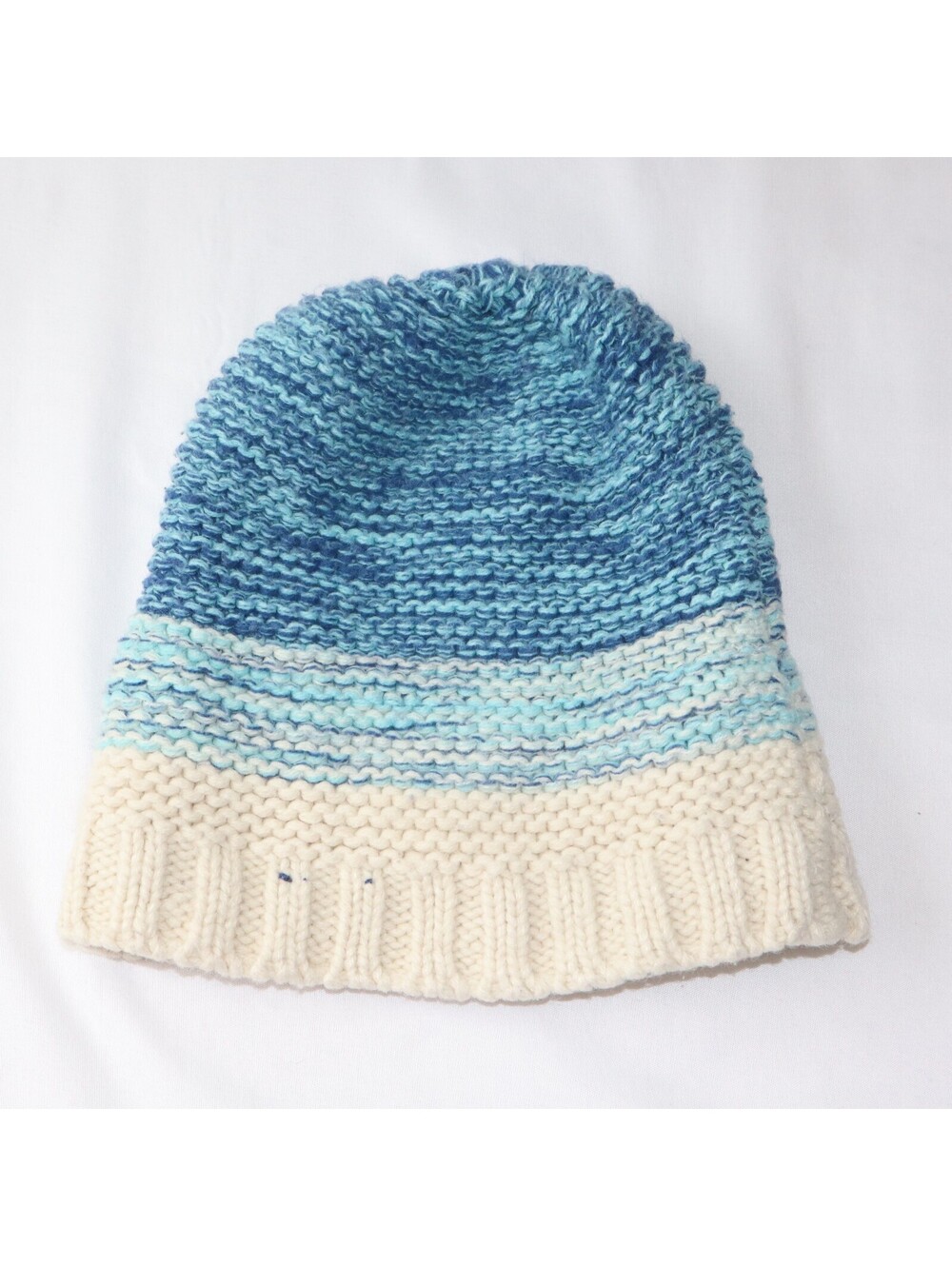 Knit Beanie Blue White Winter Hat